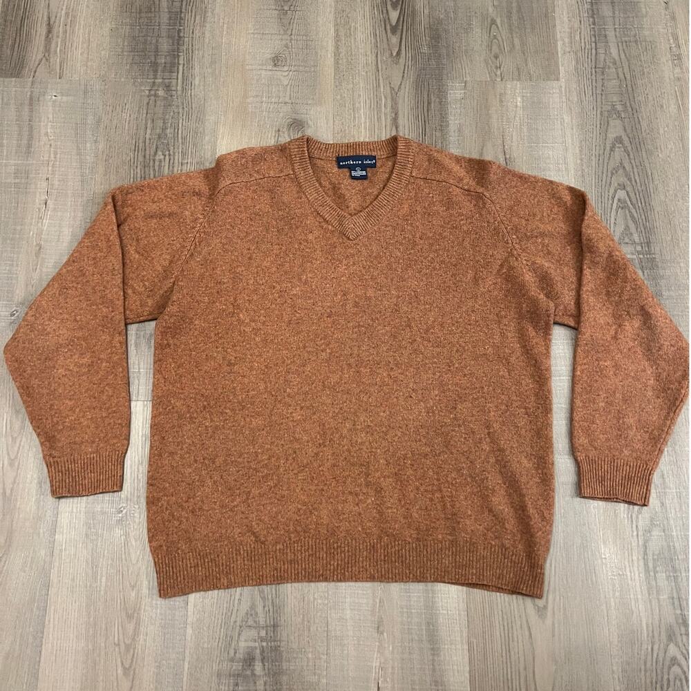 Vtg Northern Isles Burnt Orange Lambswool Men's Sweater